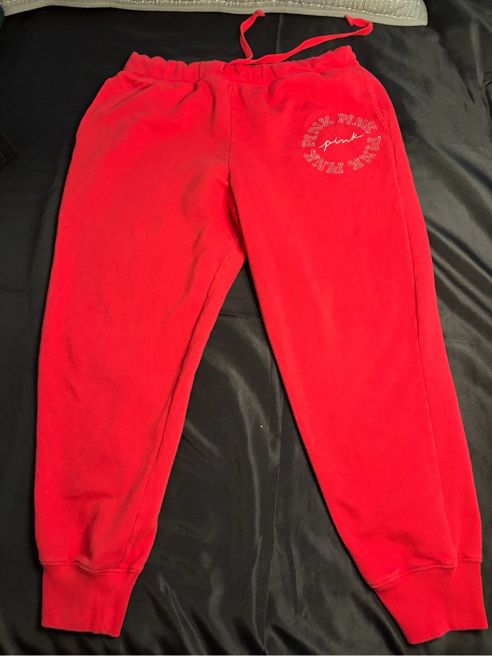 PINK Victoria's Secret Bright Red Rhinestone Logo Sweatpants XL